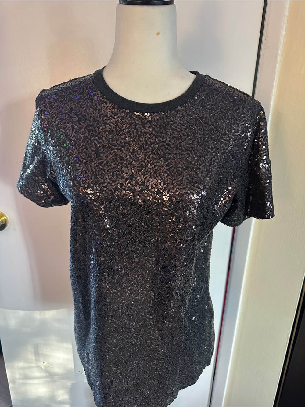 DKNY Black Sequin Short-Sleeve Tee
